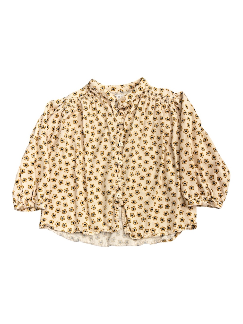 Zara Girla Cream Floral Button-Up Blouse 3-4 years